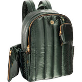 Joan & David 18 Inch Tubular Quilted Metallic Nylon Travel Workbook Backpack - Emerald