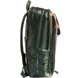 Joan & David 18 Inch Tubular Quilted Metallic Nylon Travel Workbook Backpack - Emerald