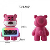 Pink Bear Portable Bluetooth Speaker with RGB LED and Clock Design (Hot Pink)