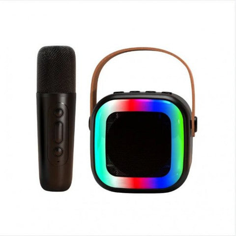 RGB LED Cube Bluetooth Speaker with Wireless Microphone & Carry Handle - Portable Karaoke System CRX172 (Black)