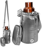 Quilted Metallic Nylon Water Bottle Holder Crossbody Bag