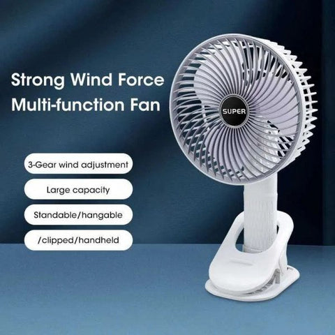 Super Foldable Cooling Fan with 3-Speed Settings and Clip-On Holder- White